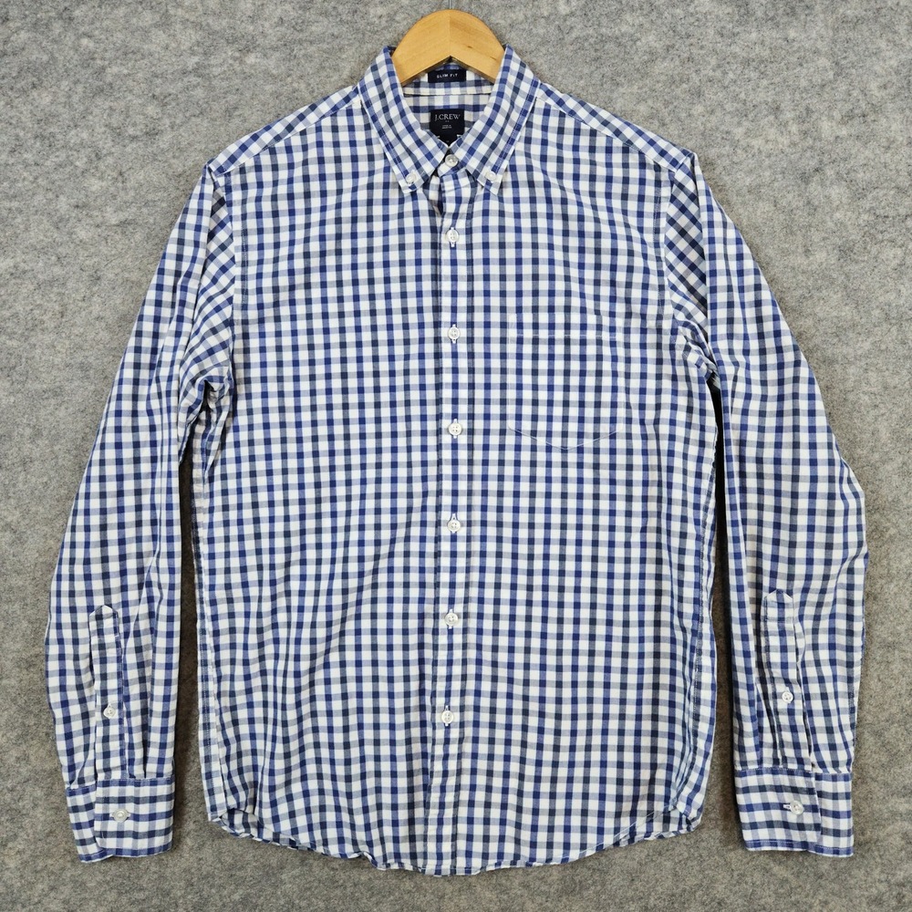 J Crew Men's Blue & White Checked Shirt Size M Slim Fit 100% Cotton Preppy SPOT‎